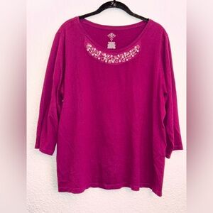 St. John's Bay Magenta Long Sleeve Top with Embellishments
